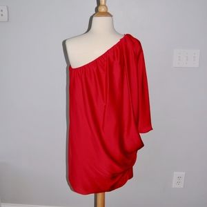 One Shoulder Red Satin Cocktail Dress